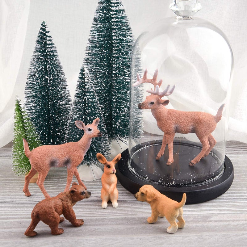 TUPARKA 9Pcs Forest Animals Set, Miniature Figures Woodland Animals Deer Figurine, Dog, Rabbit, Bear Figure Miniature Woodland Cake Toppers - Image 4